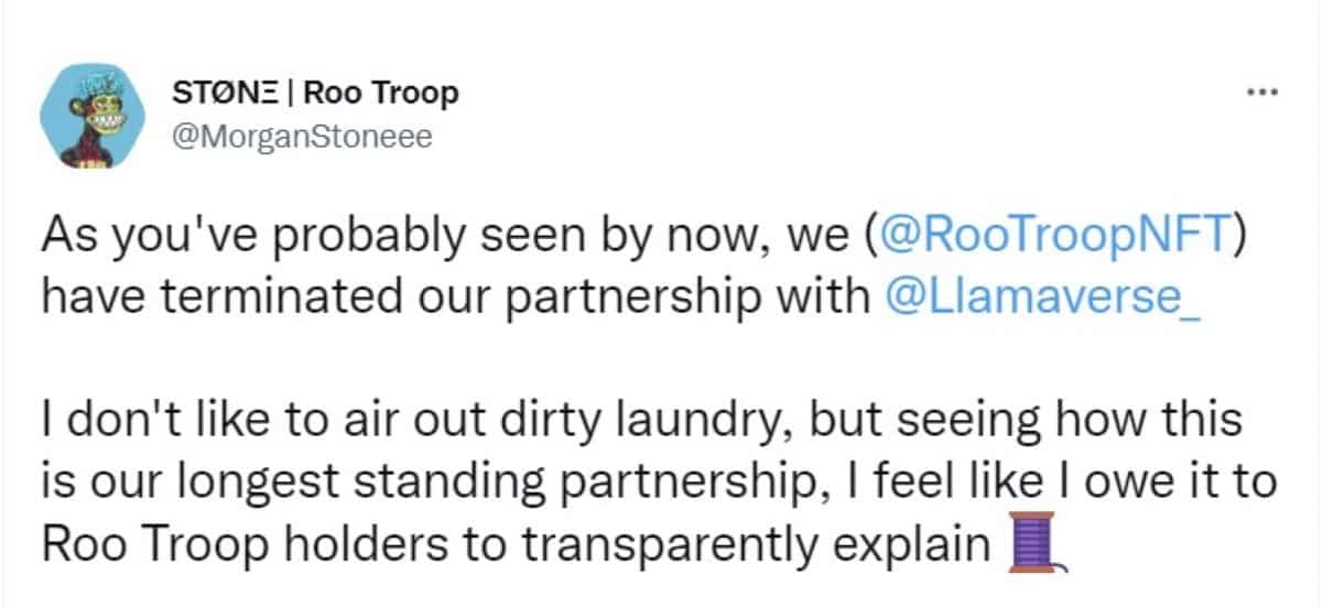 Tweet do fundador da Roo Troop sobre o Llamaverse